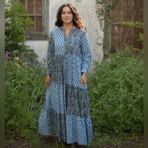 Oh My Stars by Layerz Cecily Patchwork Cottagecore Maxi Button Down Tiered Dress